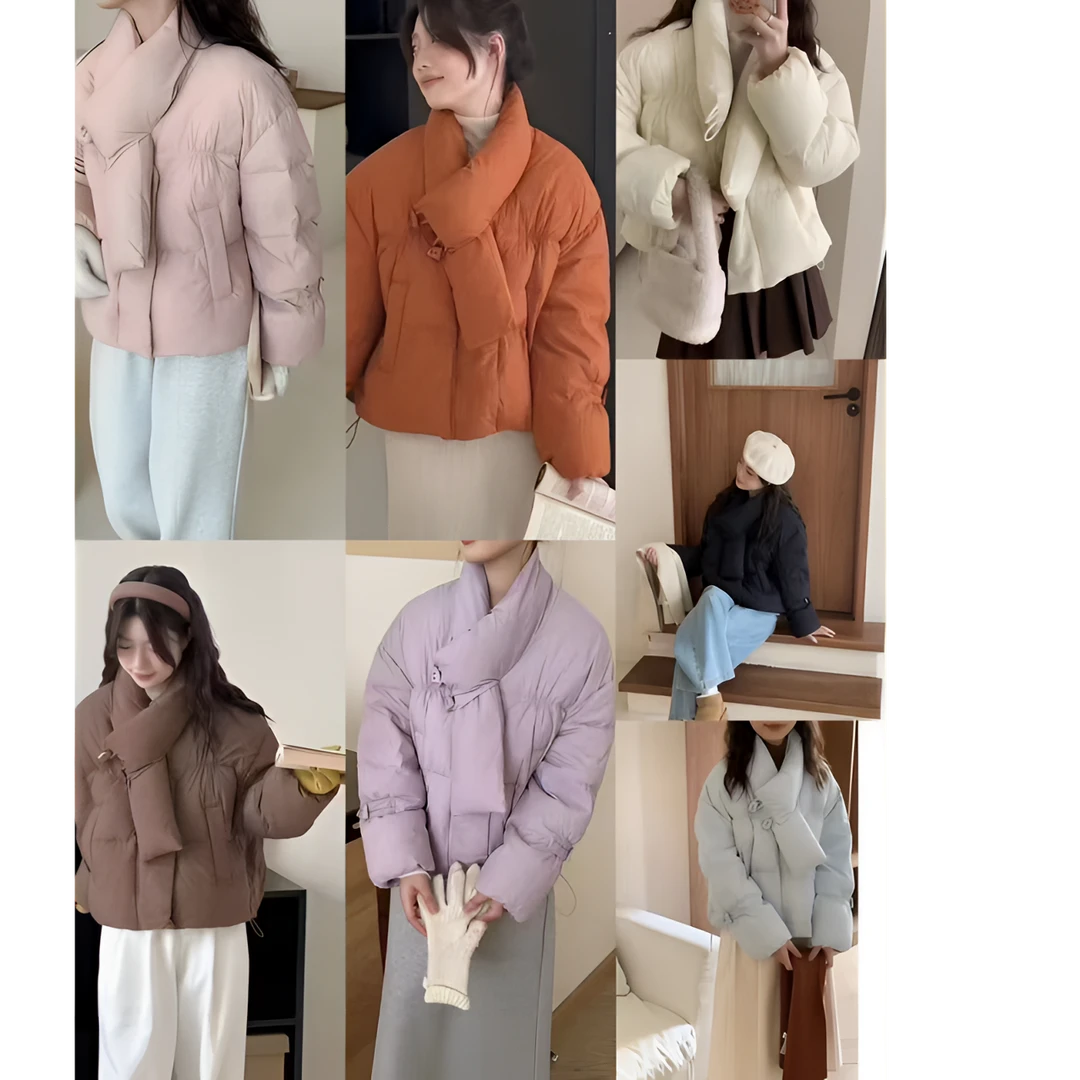 2024冬季新款羽绒服牛角扣围脖时尚百搭小众设计师款外套女 8823