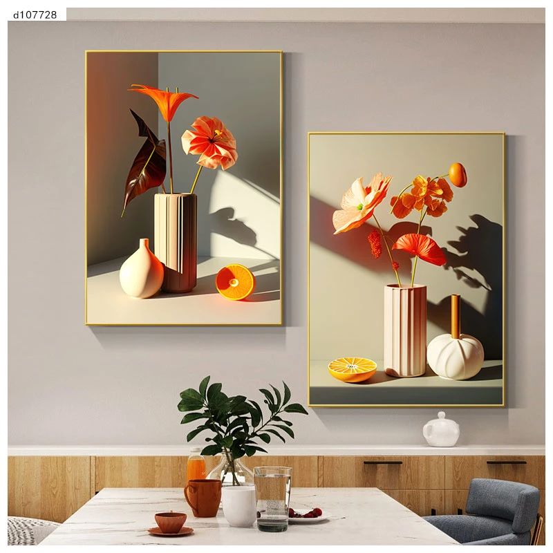 现代装饰画轻奢简洁饭厅餐桌背景墙晶瓷挂画卧室床头两联有框壁画