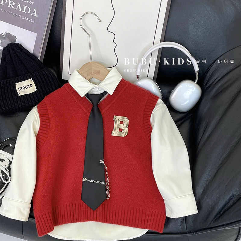 【布布现货】冬装儿童韩版时尚复古学院风休闲套头毛衣马甲QHH0309
