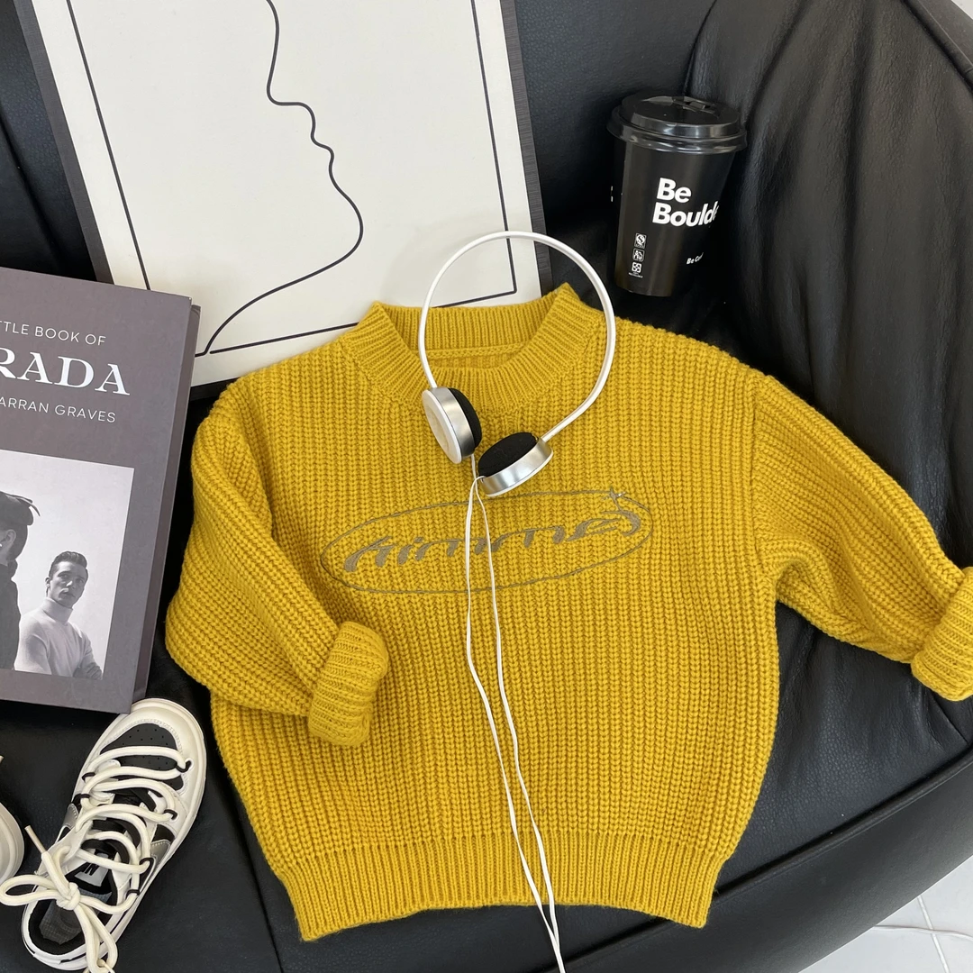 【布布现货】秋季儿童韩版洋气保暖字母印花软糯套头毛衣qhh0152