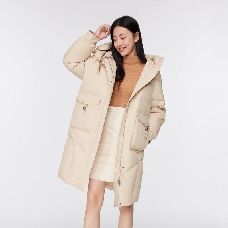 2023新款秋冬加厚时尚休闲女款连帽保暖中长款羽绒服外套5952E