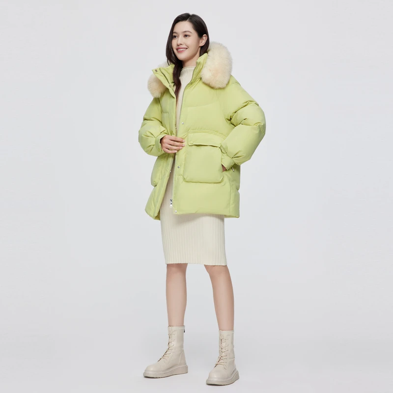 波司登百搭时尚休闲保暖中款连帽大毛领羽绒5268X女款