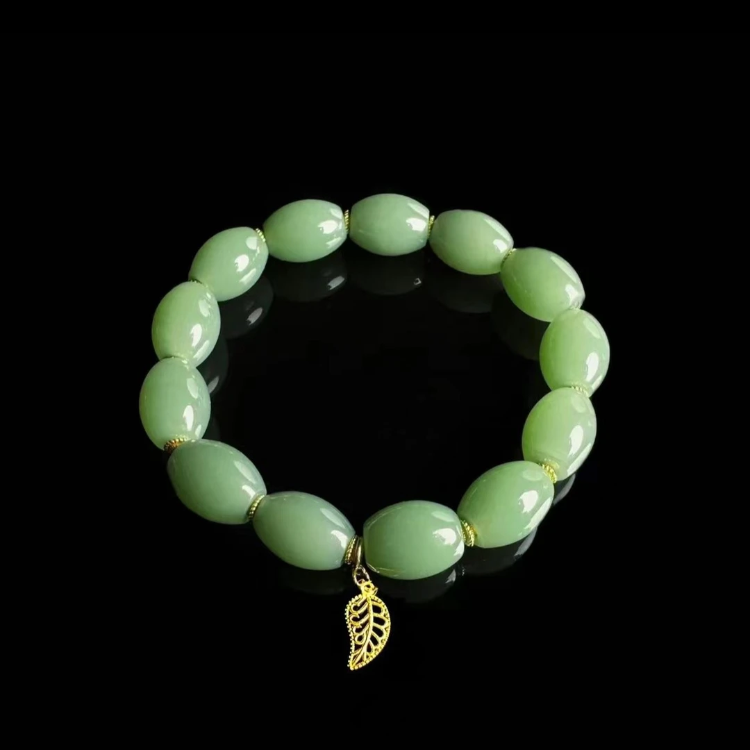 【鸿泰坤】俄料碧玉七号矿粉青枣珠18K金设计款手串HTK072 多样性