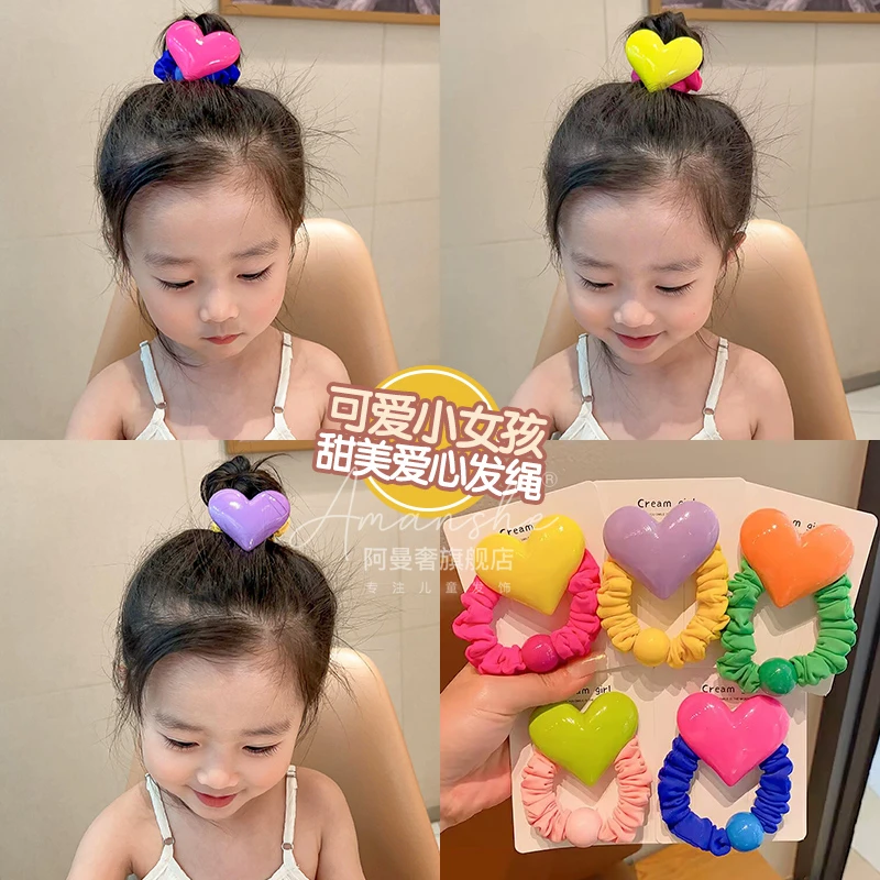 儿童爱心发圈糖果色可爱丸子头皮筋女孩不伤发头绳马尾橡皮筋发饰