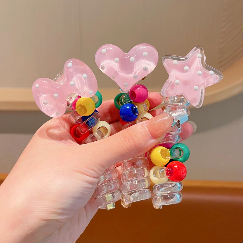 儿童粉色蝴蝶电话线发圈女童扎头发绳女孩头绳宝宝不伤发皮筋夏天