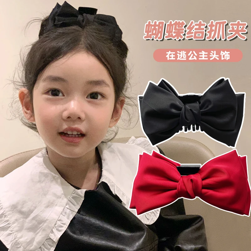 儿童在逃公主抓夹百搭气质红色蝴蝶结大号马尾夹女孩发卡女发饰