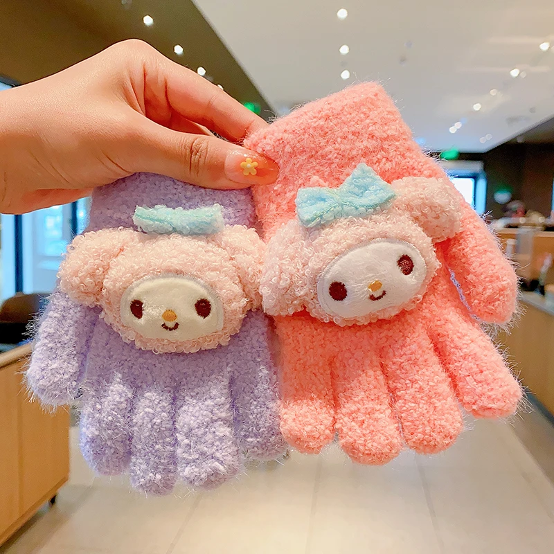 儿童卡通手套女童宝宝美乐蒂冬季新款防寒毛绒五指保暖小女孩分指