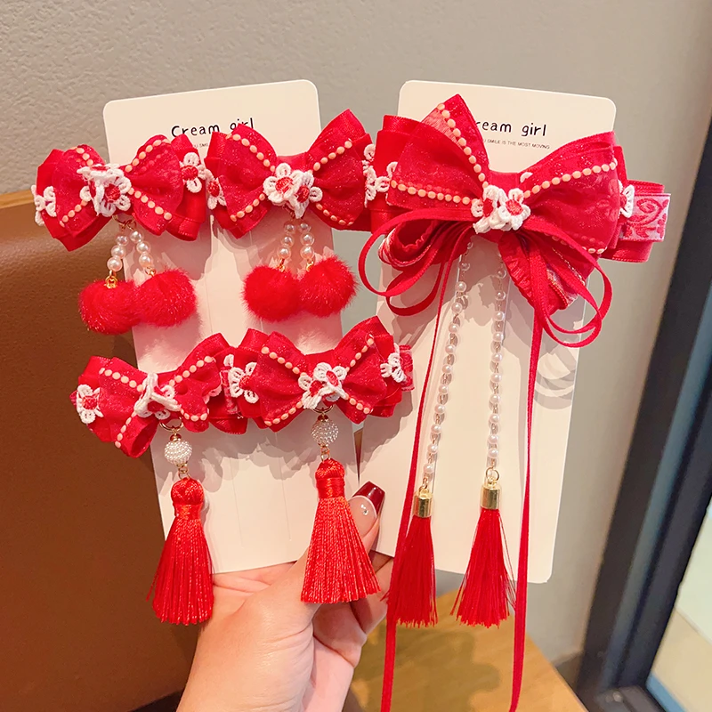 女童新年中国风蝴蝶结发饰2024龙年新款宝宝拜年头饰儿童过年发夹