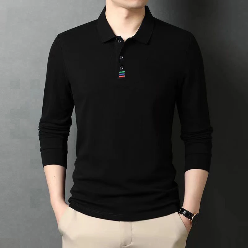 好品质】秋季长袖POLO衫男T恤2024新款潮牌百搭韩版纯色男士打底衫