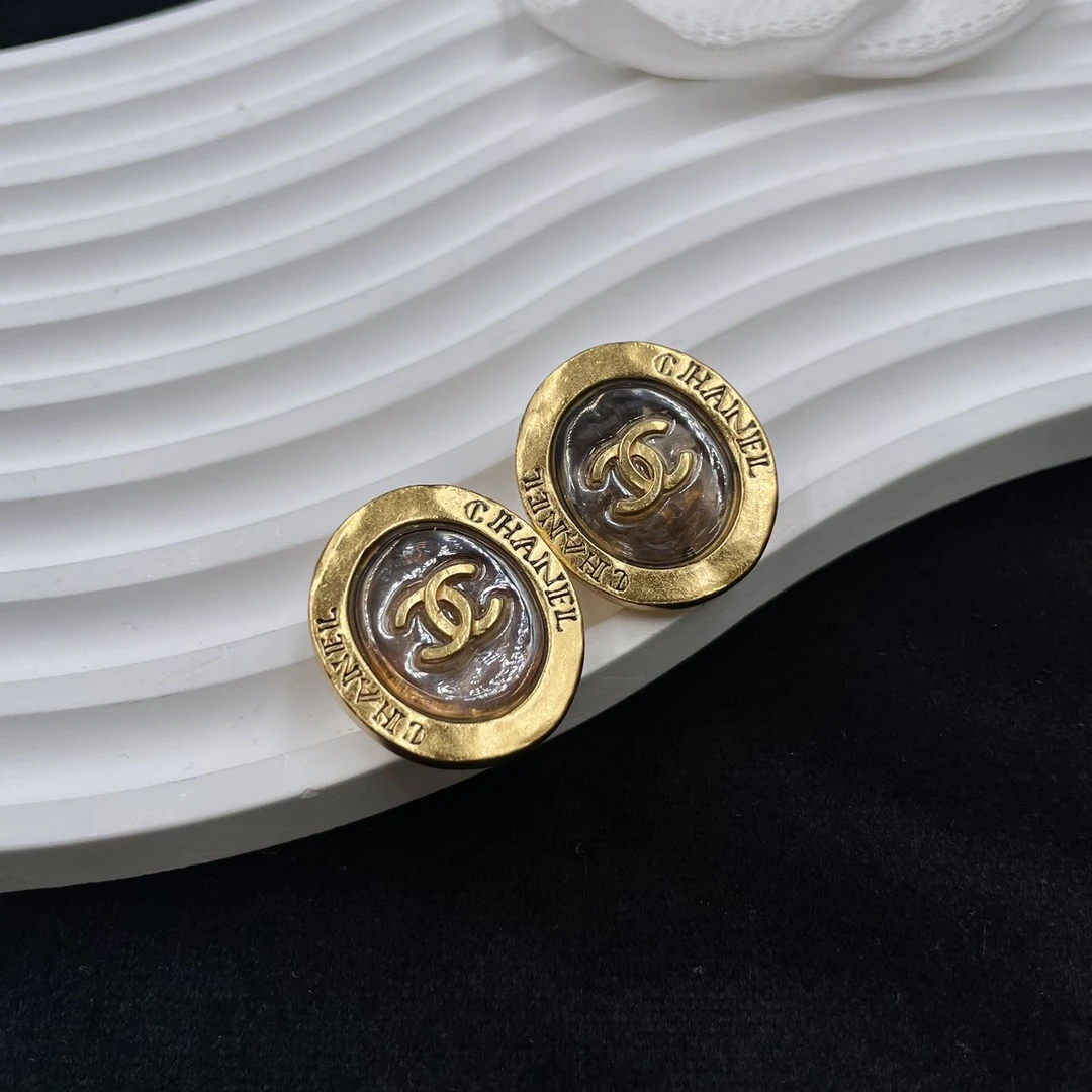 95新 Chanel/香奈儿 香奈儿康鹏素金琉璃耳夹/x05248