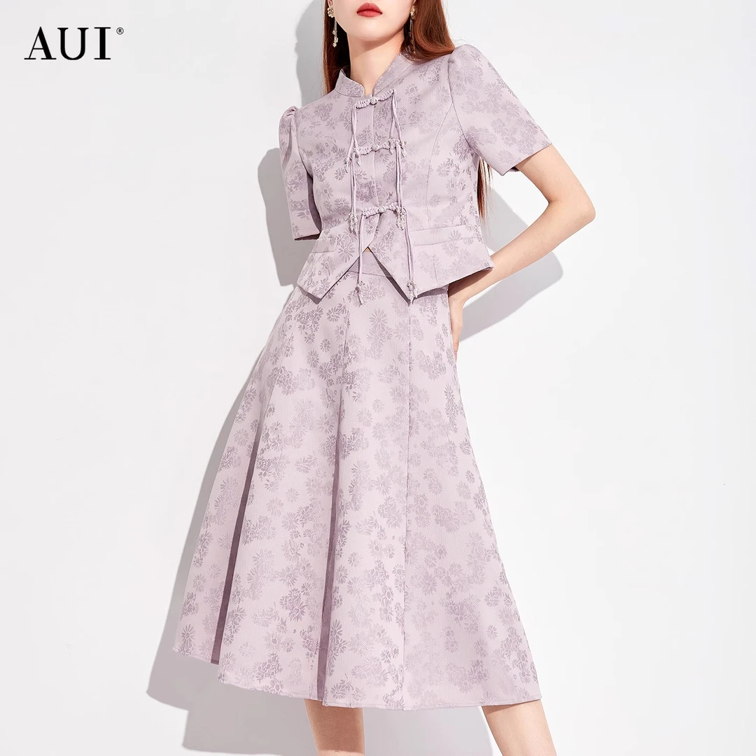 【老板娘夏天】紫色御姐新中式短外套半身裙套装两件套-23X022457