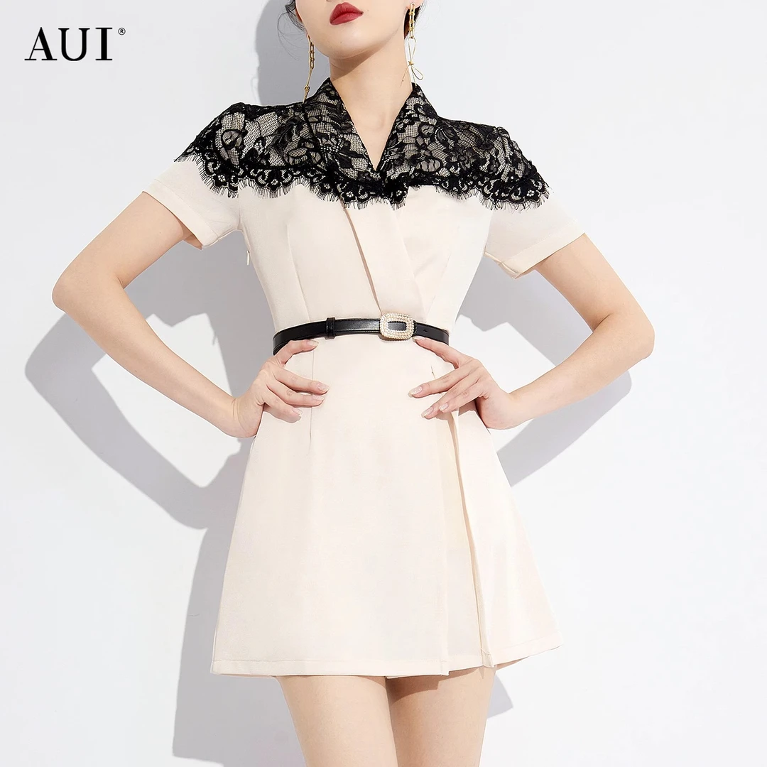 【0997】AUI杏色气质西装短裤套装2024夏季两件套OL-WLD020997