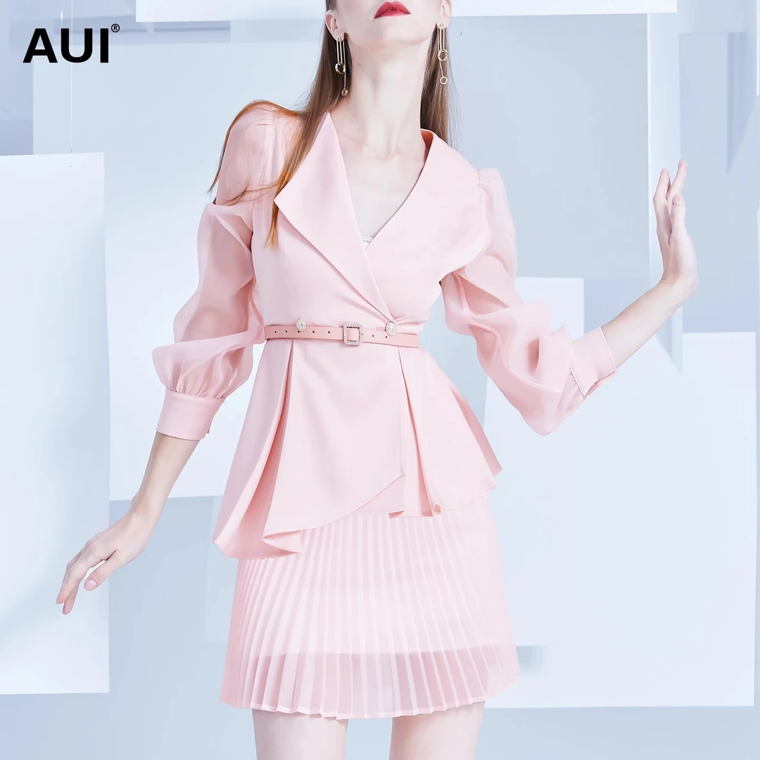 【老板娘夏天】粉色外套套装时尚通勤气质百褶裙两件套女-21X027954