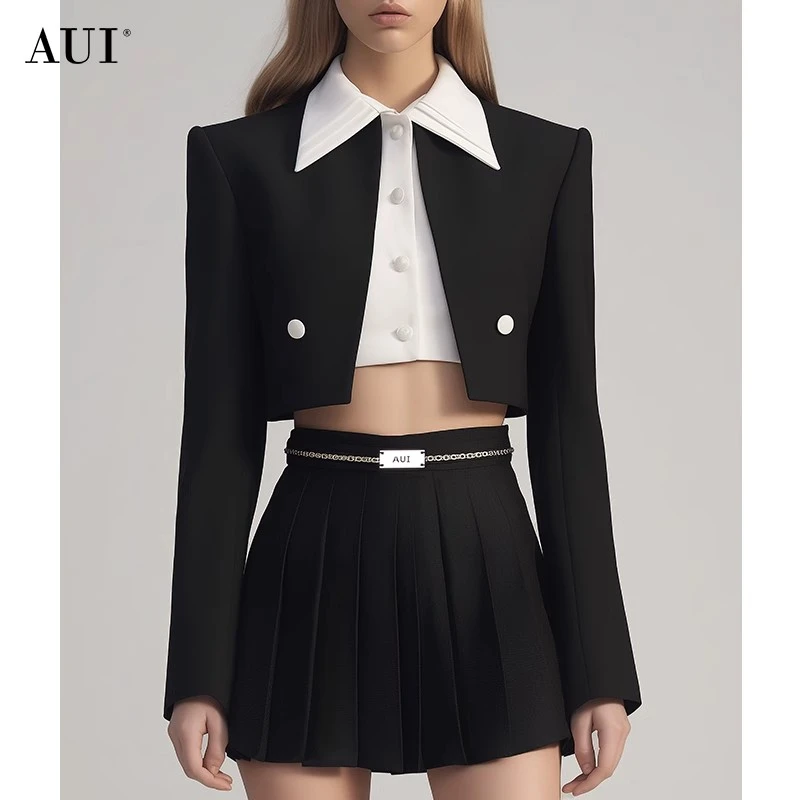 【Leo专属】AUI黑色气质设计感短外套2024新款-24W105124