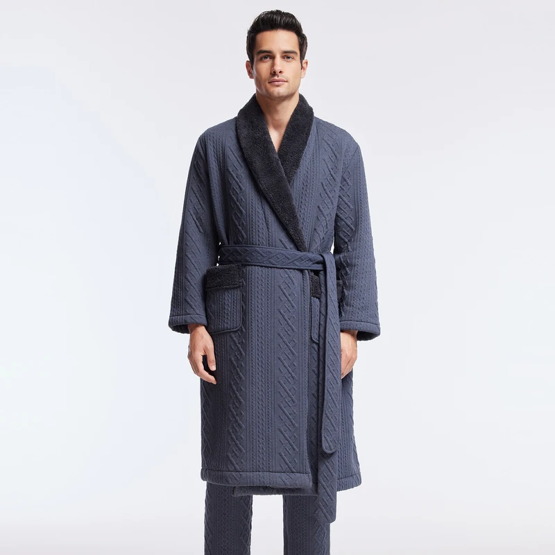 先生22AW提花双面绒保暖宽松冬套装男士家居服中长款浴袍NS44J241