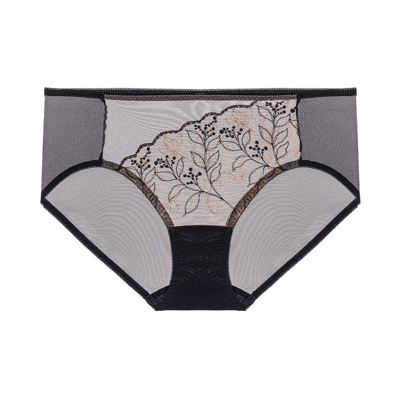 AIMER/爱慕芳华蕾丝高腰中腰性感黑色薄款舒适平角裤内裤AM23B431