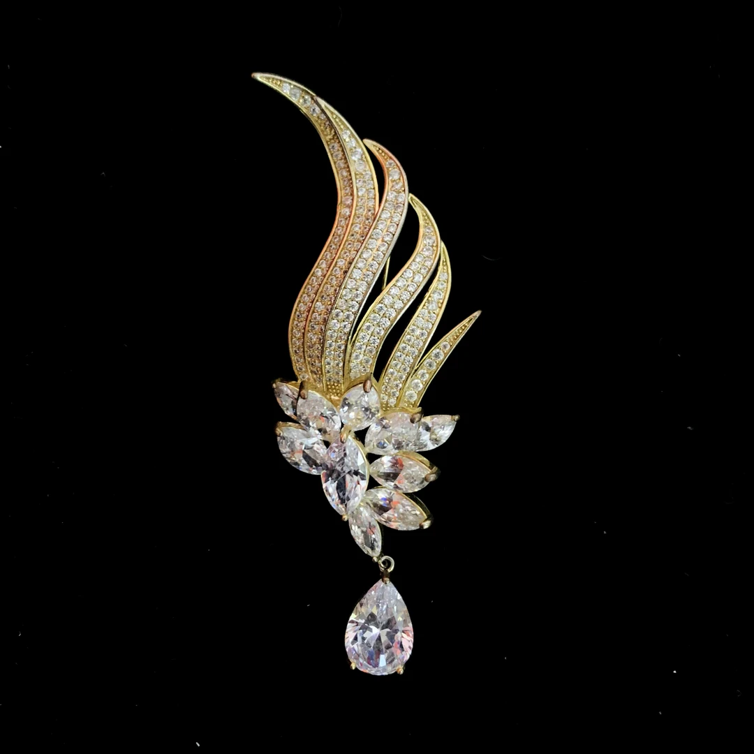 澜瑟 铜合金合成锆石胸针 xz1237流金岁月 复古简约奢华气质胸针