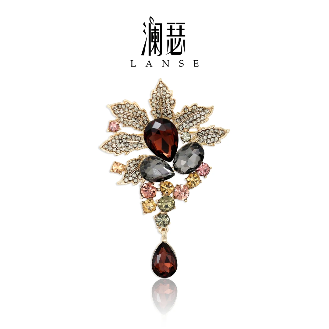澜瑟 锌合金合成锆石胸针 xz4177晚秋 手工百搭优雅轻奢国风