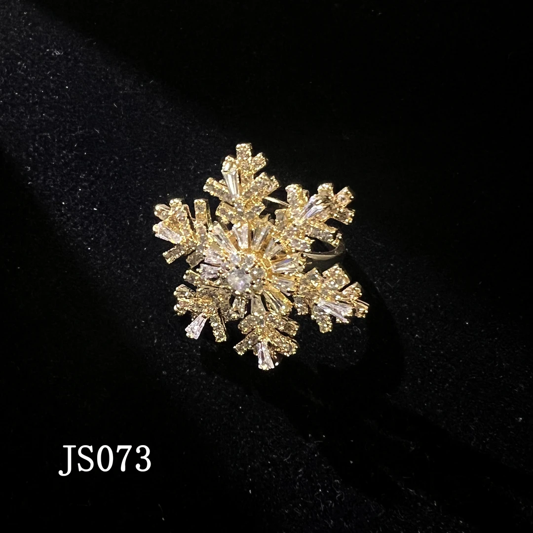 铜合金合成锆石戒指 JS073风车雪花戒指 金大号