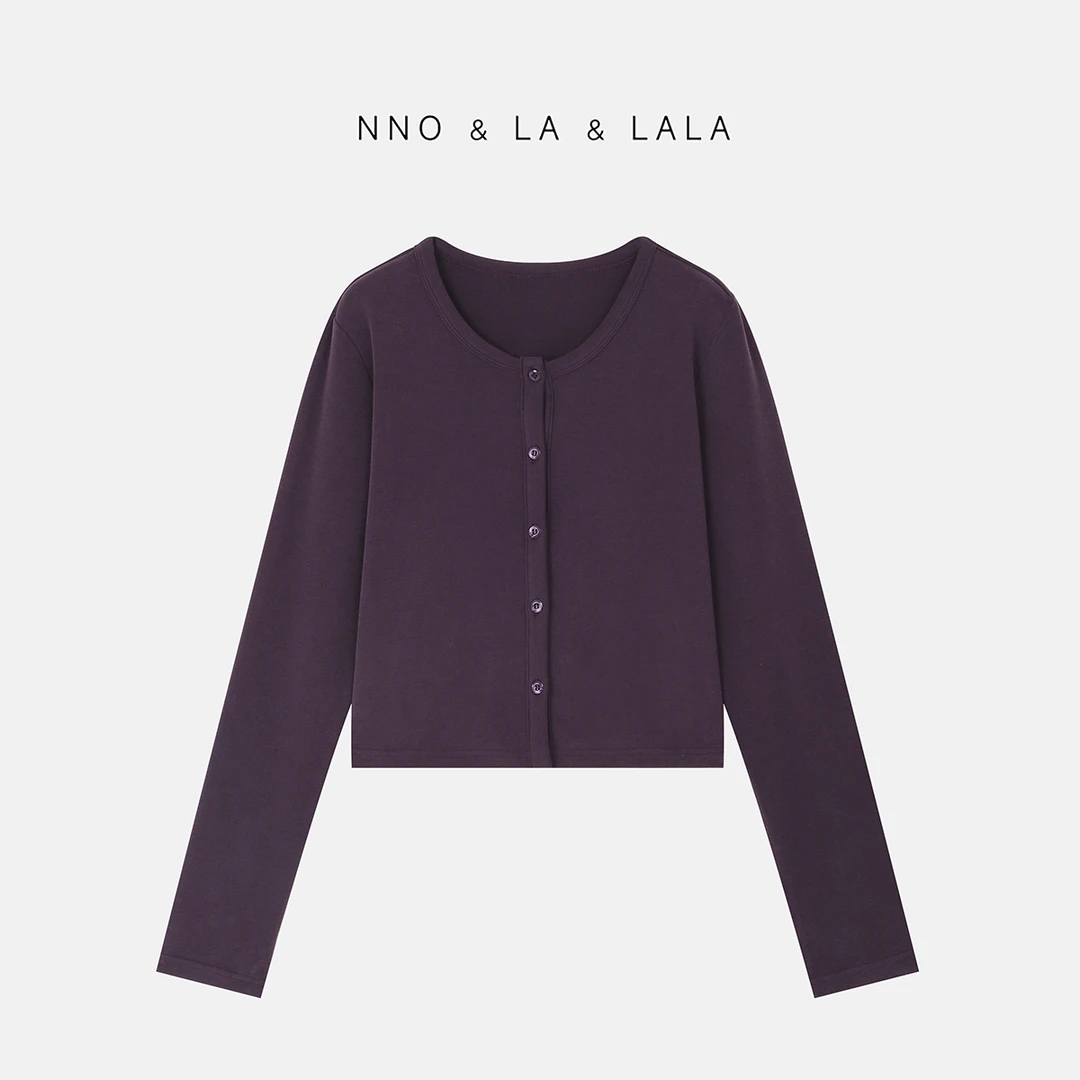 LA 早秋 亲肤 软糯紫色开衫 26385