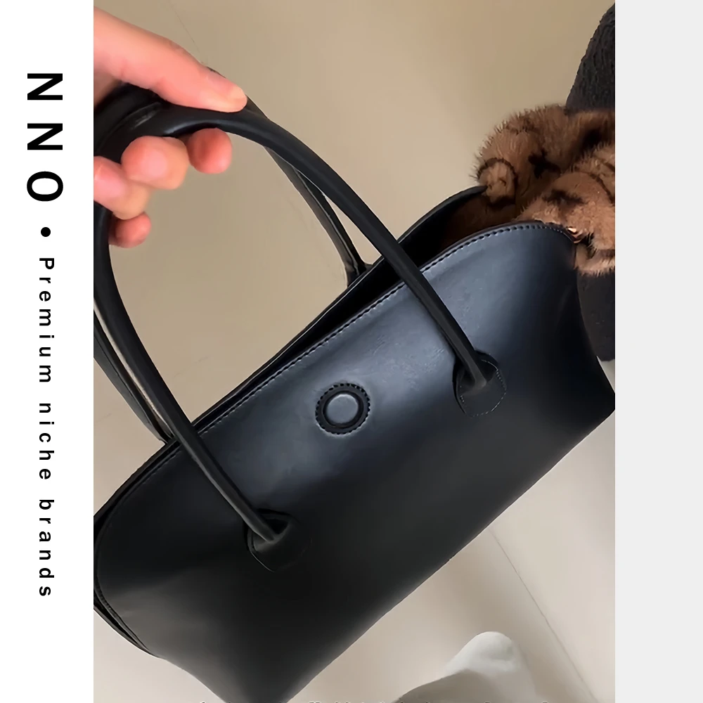 NNO小众女包 时尚休闲百搭女士简约个性单肩大容量黑色包包 1770