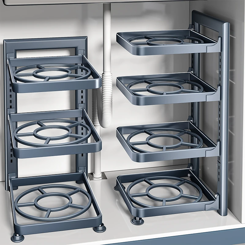 厨房置物架家用锅架柜子分层下水槽橱柜内多层放锅具收纳架多功能