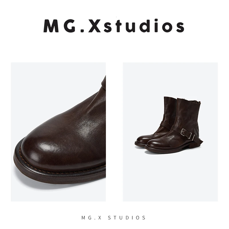 【解构主义】MGX小众气质款咖啡水洗牛皮3CM西部短靴M43F2489P046