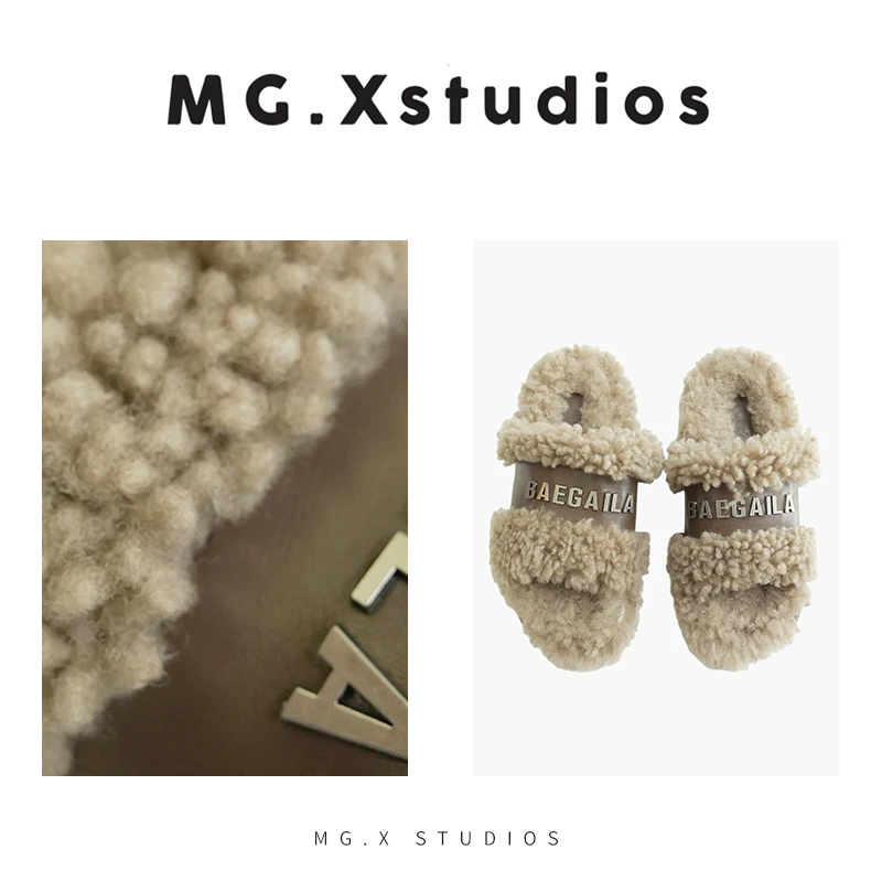 【雪茉莉】MGX小众高级感百搭秋冬羊羔毛拖鞋慵懒气质M43F2522P095