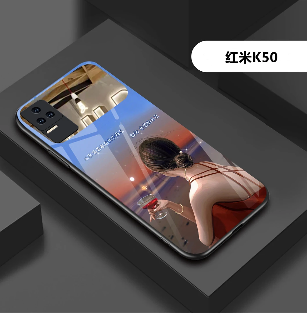 红米k50手机壳潮牌镜面玻璃情侣款k50pro时尚男女款防摔镜头外壳