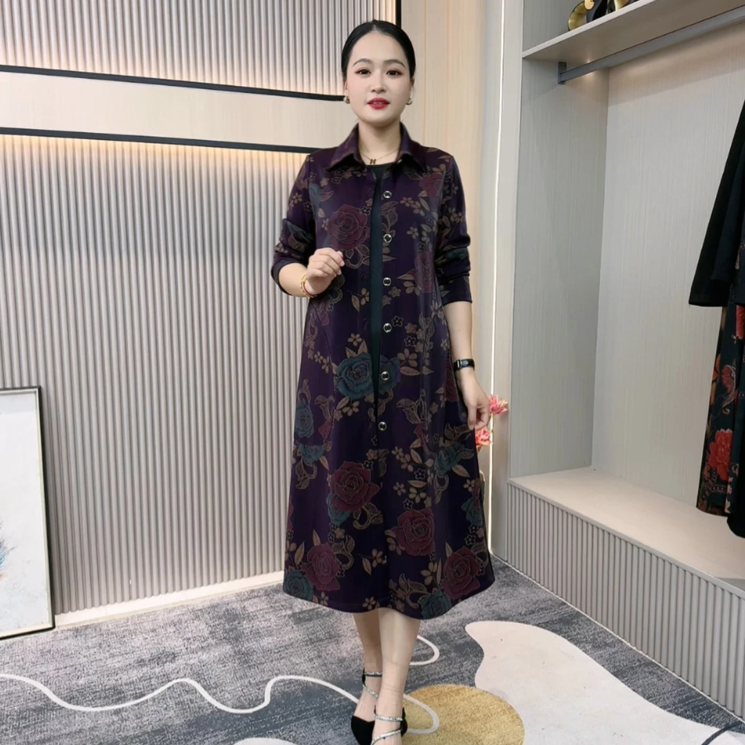 秋季时尚印花气质显瘦妈妈装中长款宽松洋气长袖风衣外套837款