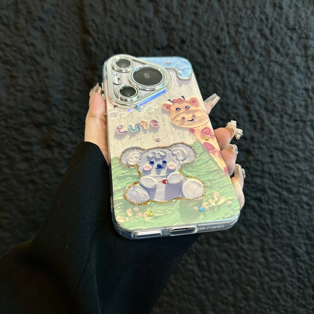 适用华为pura70pro+手机壳可爱小熊长颈鹿p60新款p70pro高级感女