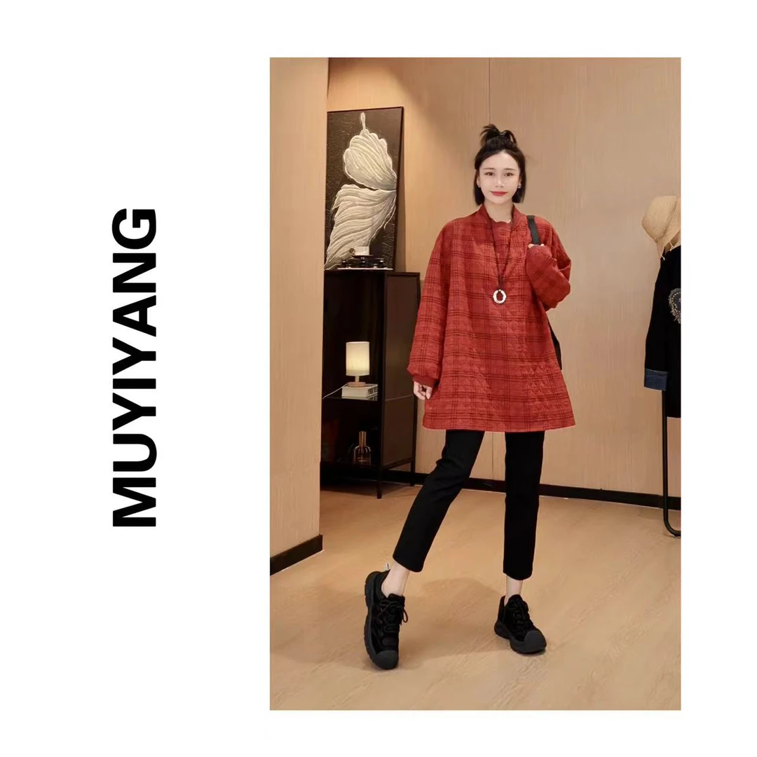 【青池】小众宽松百搭格子高定版长袖卫衣 衣长77 24-521#