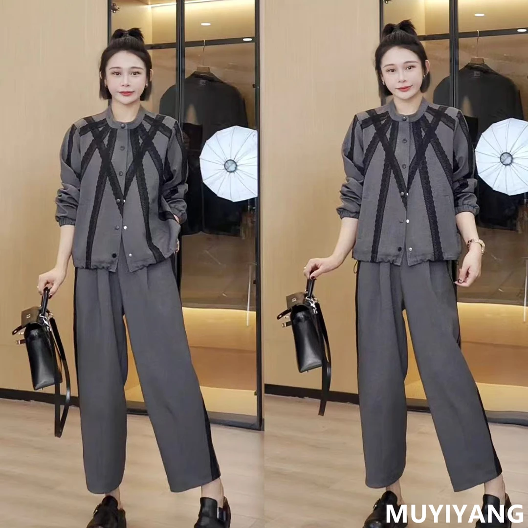 【雨棠】设计感下摆松紧腰蕾丝拼接高定两件套 衣长60 24-559#