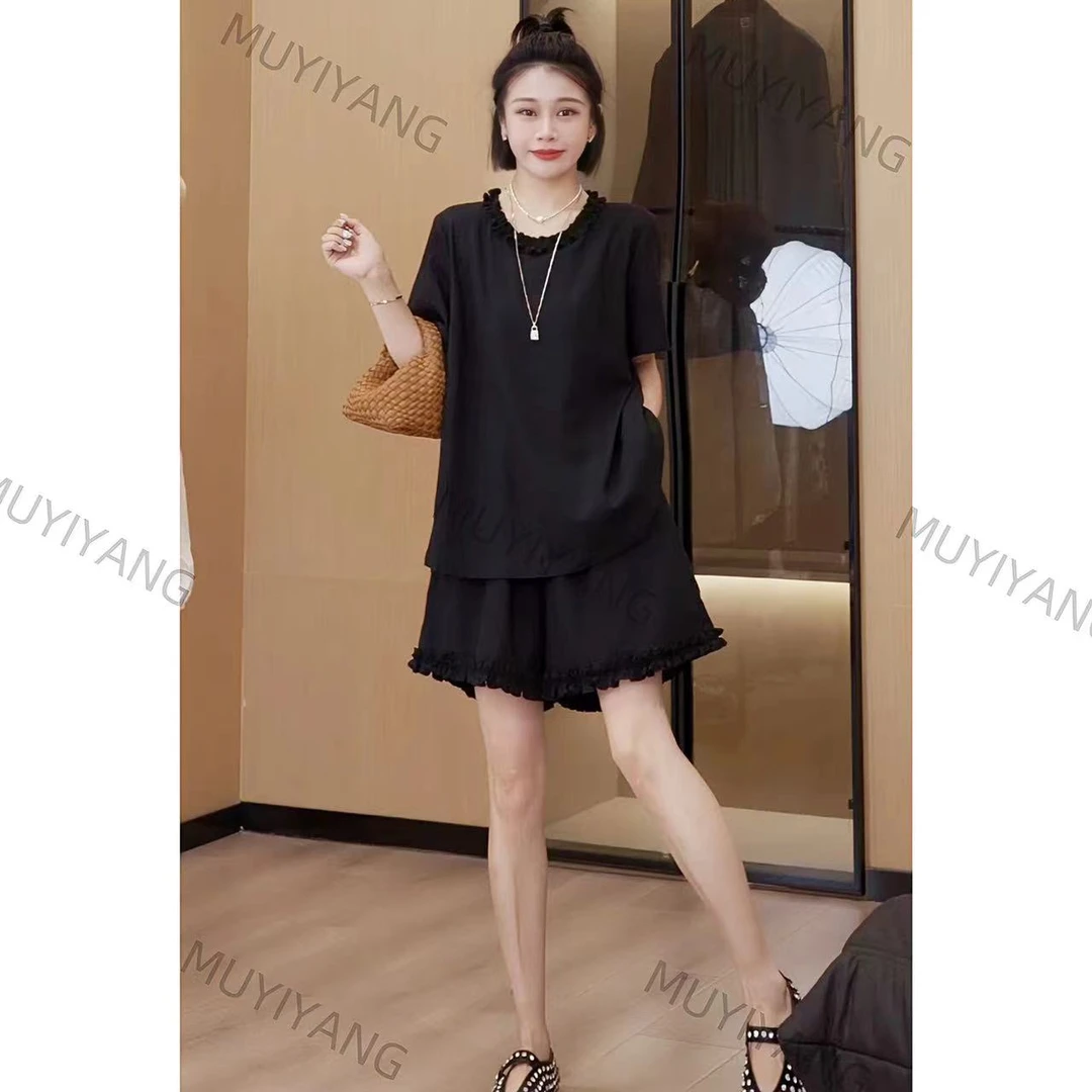 【青描】设计感精致木耳圆领高定版两件套 衣长67 24-Y005#