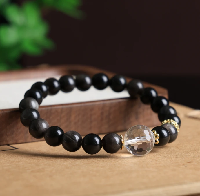 白水晶切割面 曜石轻奢设计手串