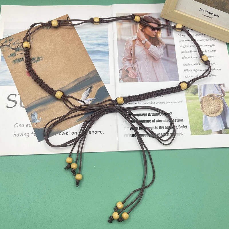 波西米亚民族风腰带女配饰裙子简约百搭蜡绳腰链编织串珠装饰腰绳