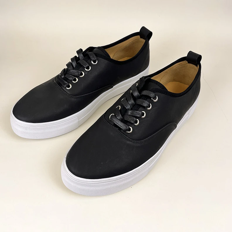 邓超同款真皮小白鞋男系带厚底增高圆头休闲板鞋