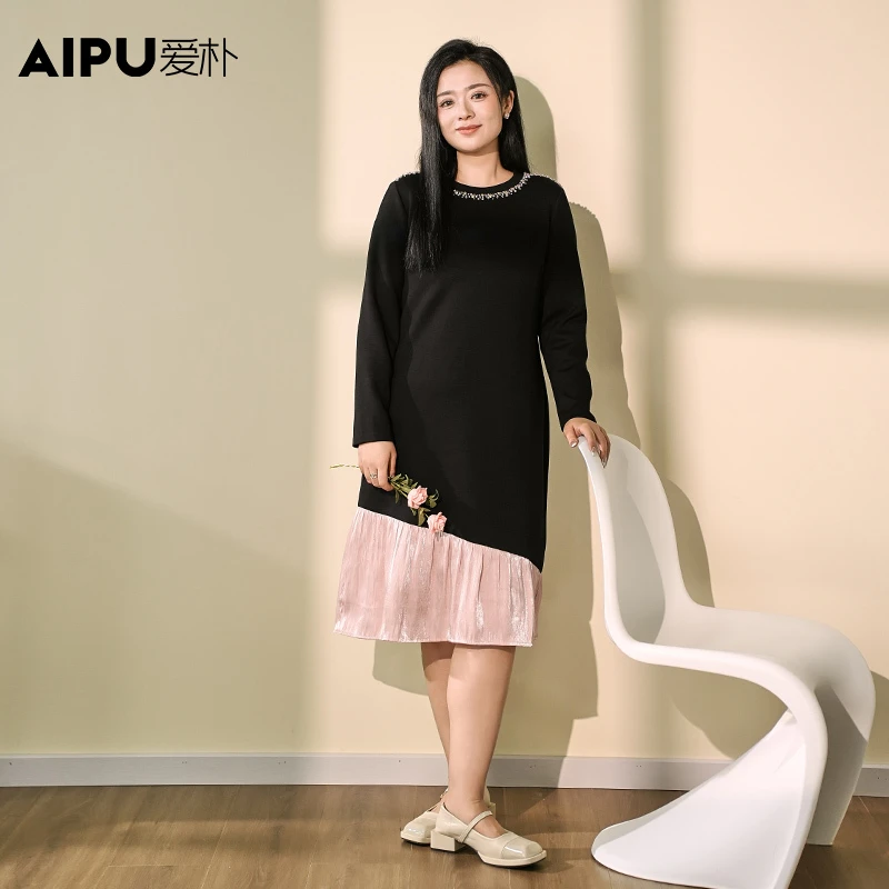 66074爱朴大码女装春季新款显瘦遮肉外出洋气百搭气质高贵连衣裙