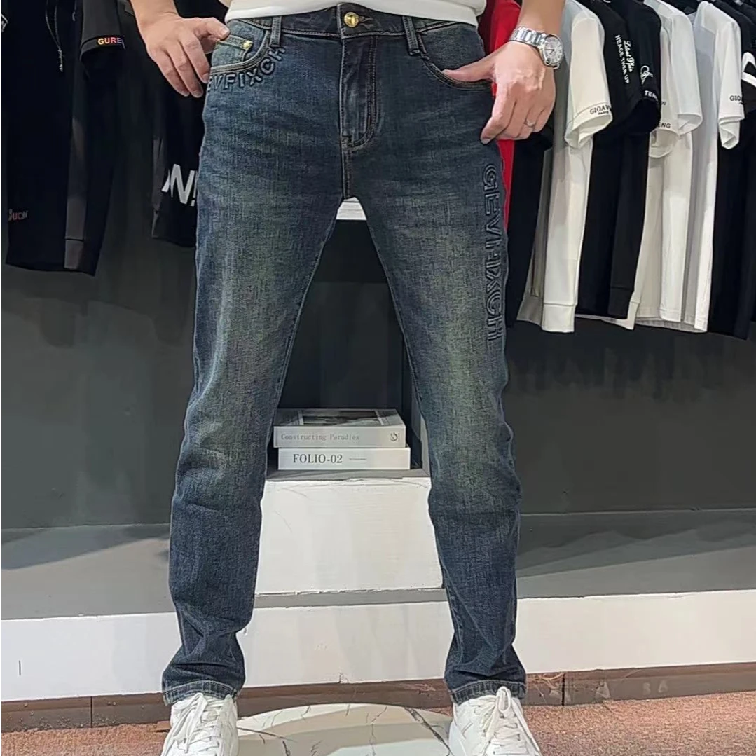 2024秋季新款潮流牛仔裤直筒微小脚休闲时尚男牛仔裤子05