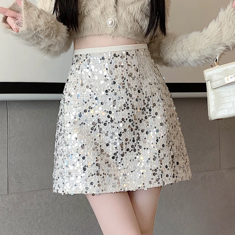 名媛亮片辣妹短裙女2025年秋季韩版设计感a字高腰显瘦闪片半身裙