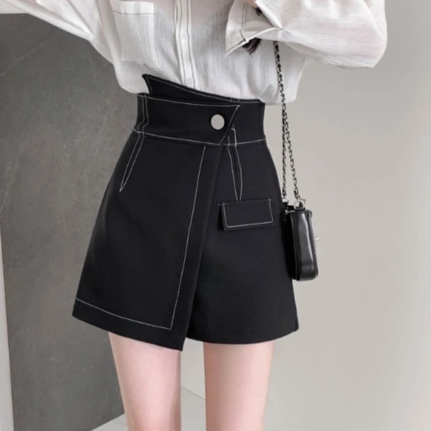 高腰不规则设计短裤2025春夏新款韩版休闲a字显瘦防走光西装短裤