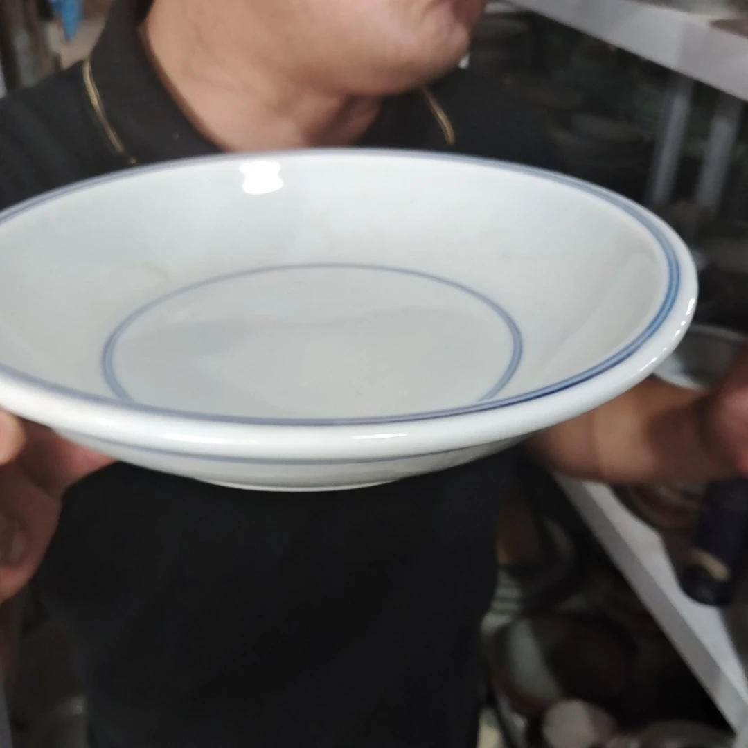 中瑕明舟双线10寸宽边盘子