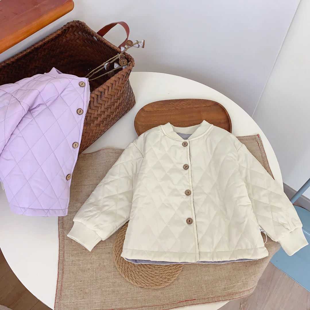 A 402900 男女童棉服宝宝加绒加厚纯色保暖秋冬冬季洋气短款菱形