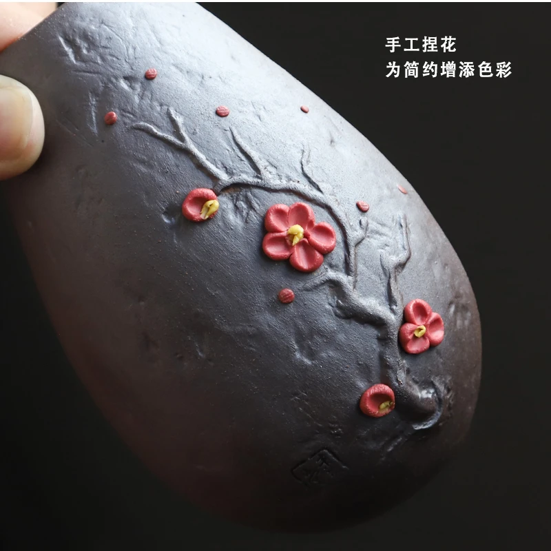 【云由-梅花茶则】创意粗陶茶则复古茶拨禅意取茶器手工捏花配件