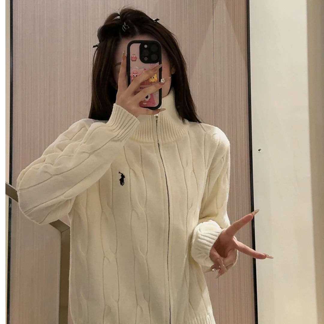 设计感气质半高领毛衣针织开衫外套女2025冬季新款女别致上衣