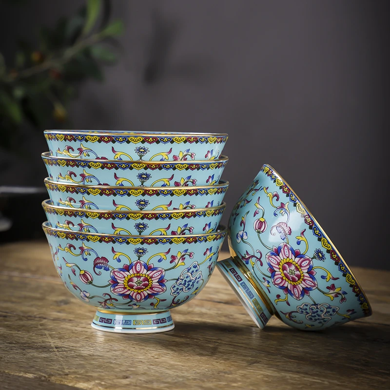 景德镇制【6个米饭碗】珐琅彩瓷碗中式家用餐具陶瓷吃饭碗高档礼品