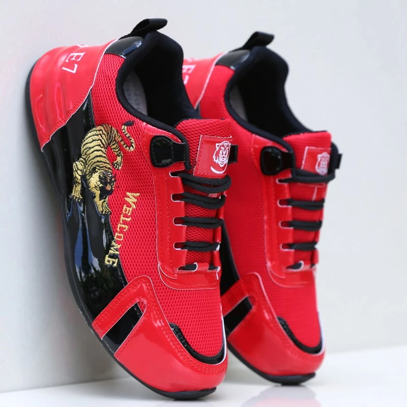 厚底百搭运动休闲鞋男潮流网面透气老爹鞋男潮鞋2024新款红色男鞋