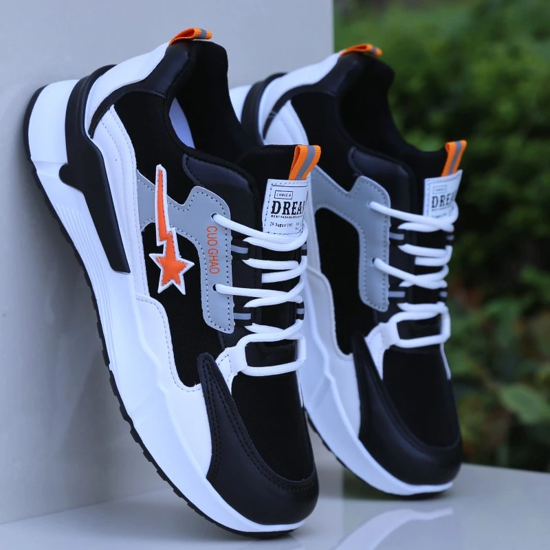 男鞋春秋季新款皮面防水运动鞋韩版百搭休闲鞋防滑耐磨学生跑步鞋