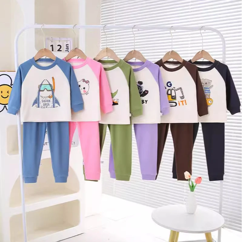 新款儿童秋冬季舒适长袖长裤休闲风卡通男女童家居服套装男童打底