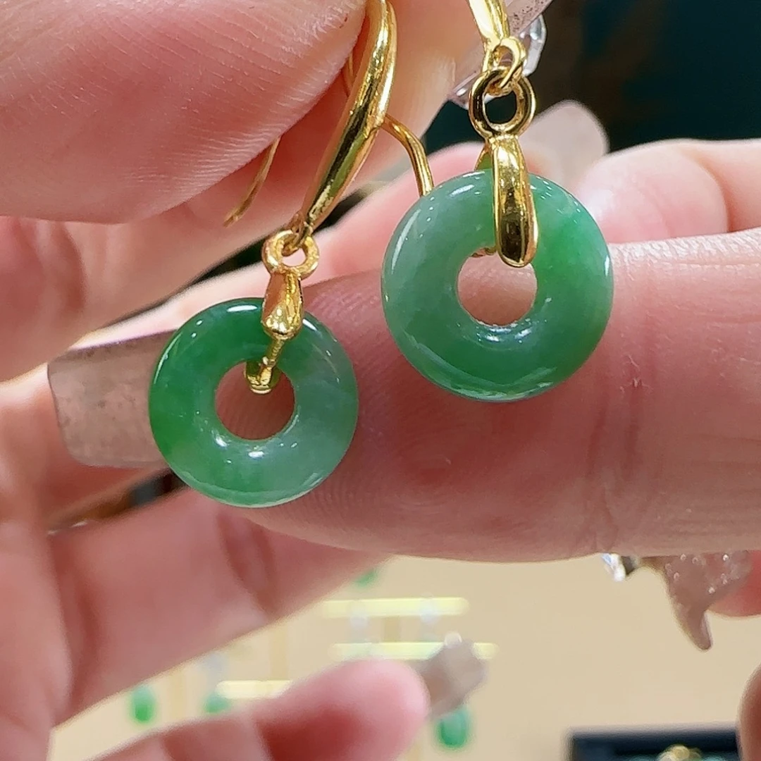 翡翠耳饰银S925镶嵌缅甸翡翠